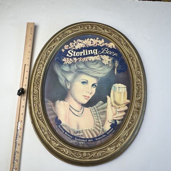 Vintage 1976 Sterling Beer Oval Sign Embossed Blonde Blue Eyed Woman Portrait - Picture 2 of 16